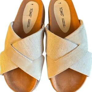 Toms Cream Cross-Strap Sandals with Textured Fabric